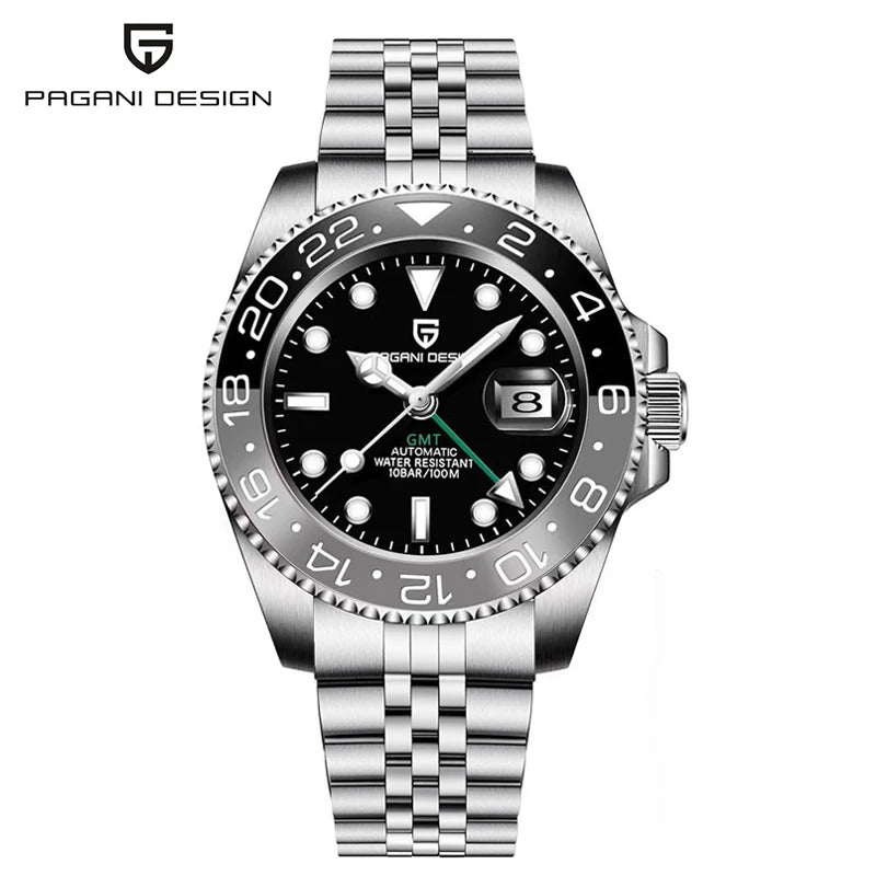 PAGANI DESIGN PD-1662 Luxury GMT Mechanical Watch - Sapphire, Steel, 100M Waterproof