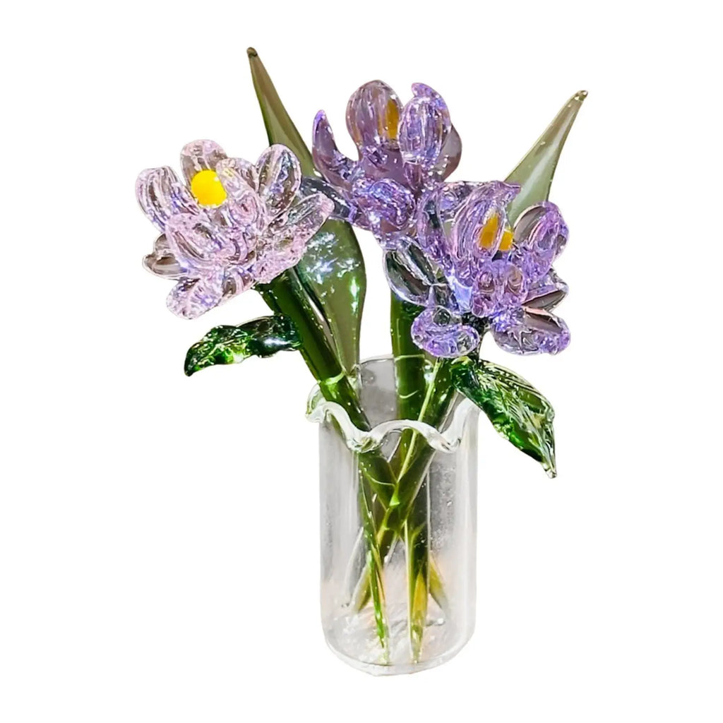 Glass Flower Bouquet with Vase - Everlasting Artificial Flowers for Girlfriend, Birthday, Wedding