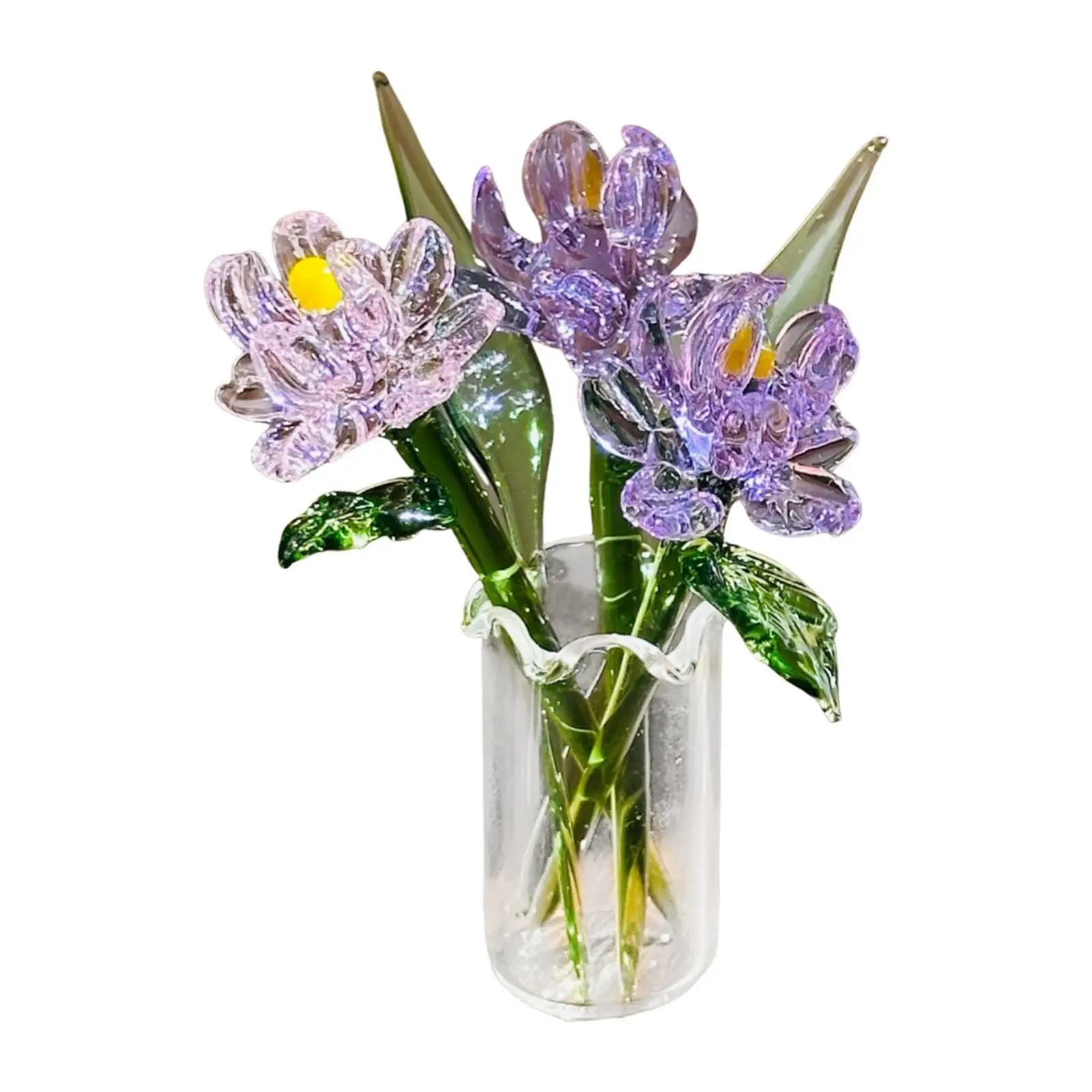 Glass Flower Bouquet with Vase - Everlasting Artificial Flowers for Girlfriend, Birthday, Wedding