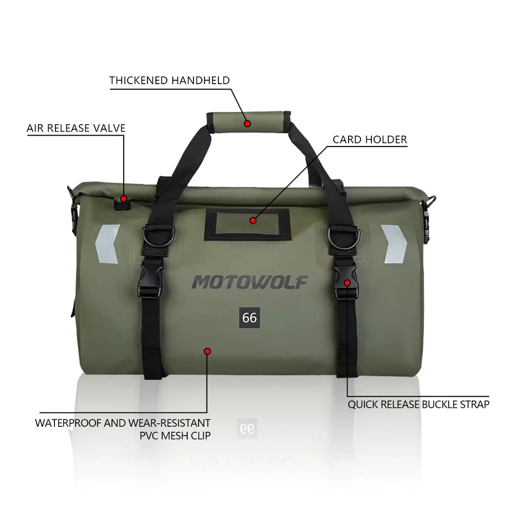 Waterproof Motorcycle Tail Bag | Dry Roll Luggage | 20L, 40L, 66L