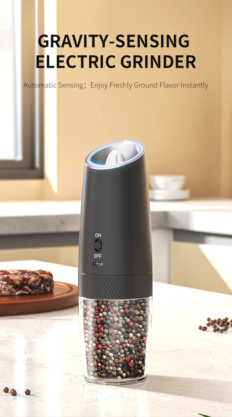 USB Rechargeable Electric Salt & Pepper Grinder - Adjustable Coarseness