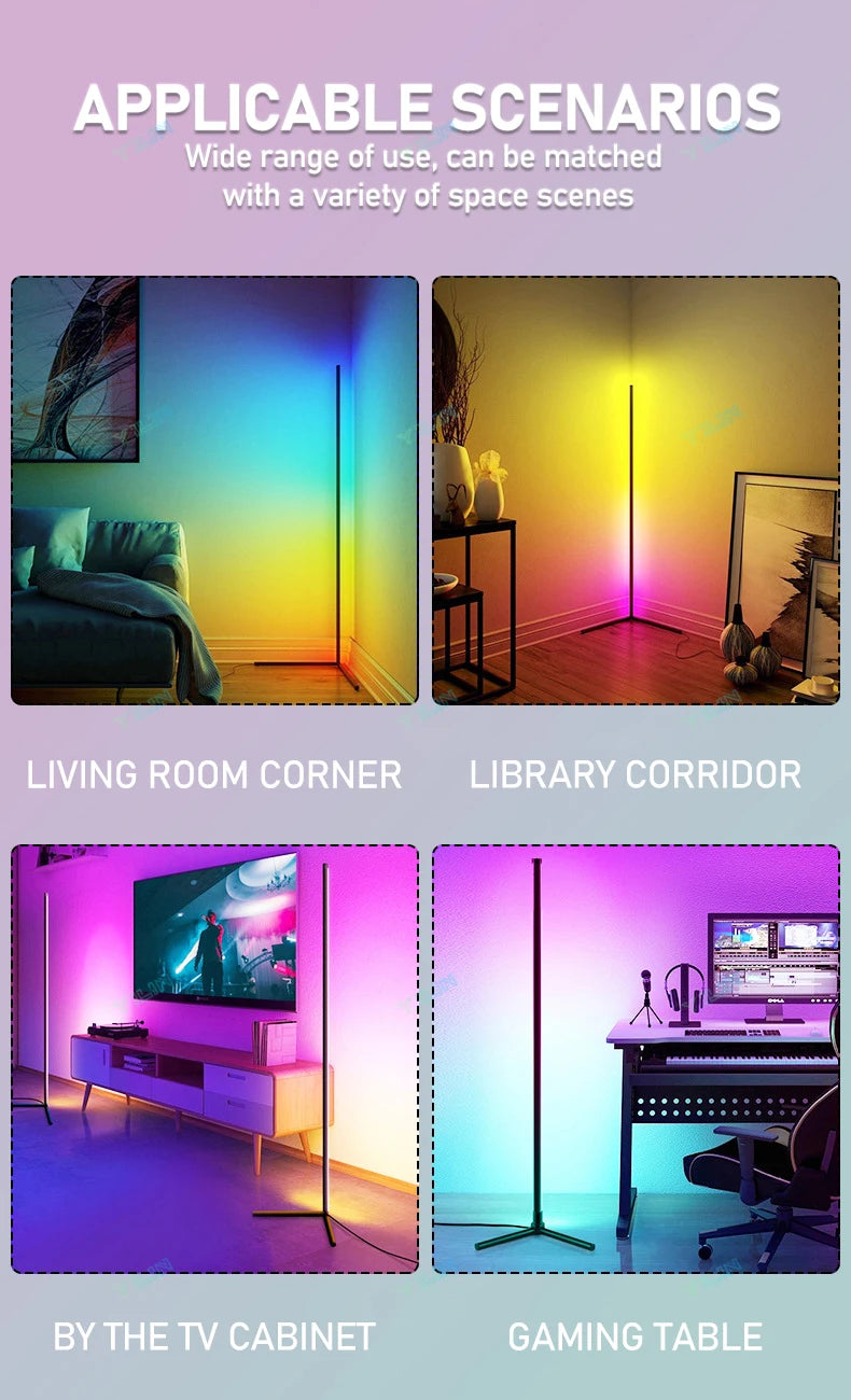 Smart RGBIC Floor Lamp with Tuya App Control | Nordic Mood Light for Gaming & Living Spaces (145/180CM)