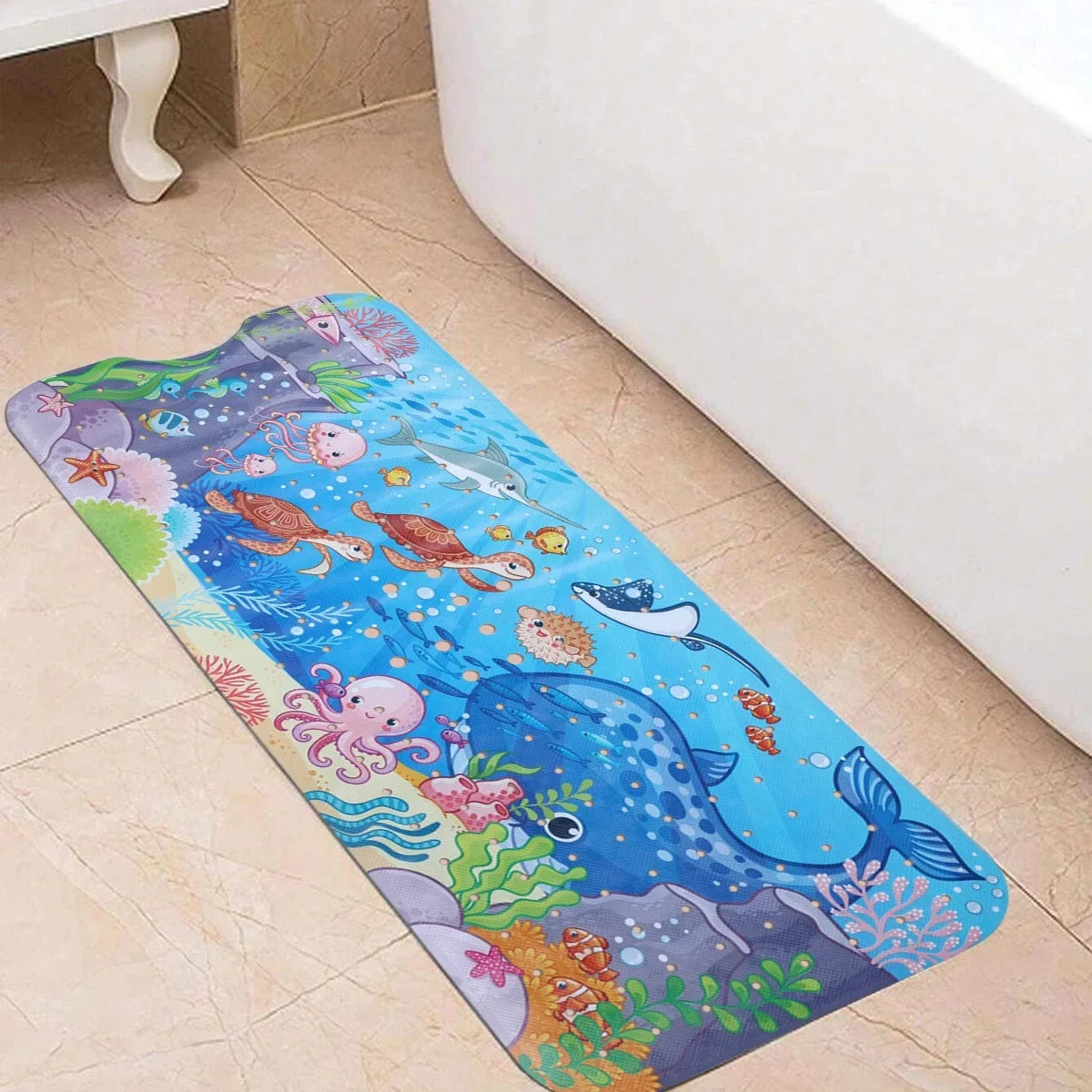 Cartoon Extra Long Bathtub Mat - Non-Slip Shower Mat 40x100cm with Suction Cups & Drain Holes