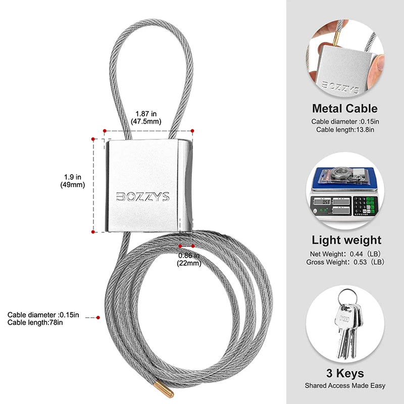 BOZZYS Adjustable Cable Lockout Padlock - Industrial Safety Lock
