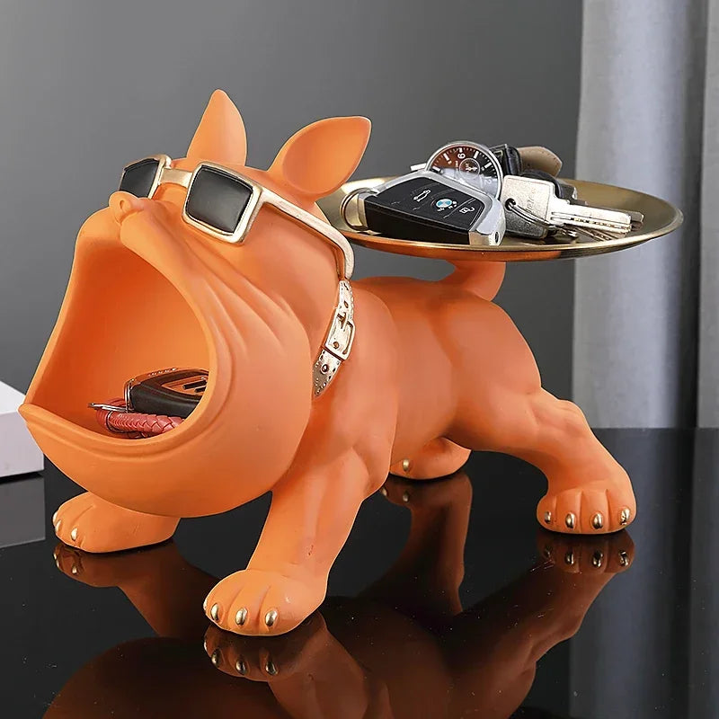 Charming Bulldog Figurine Key Storage - 30cm Resin Dog Statue Home Decor