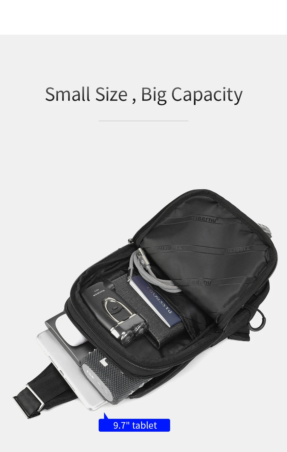 Tigernu Men's Chest Bag - Cool Shoulder & Crossbody for 9.7" iPad