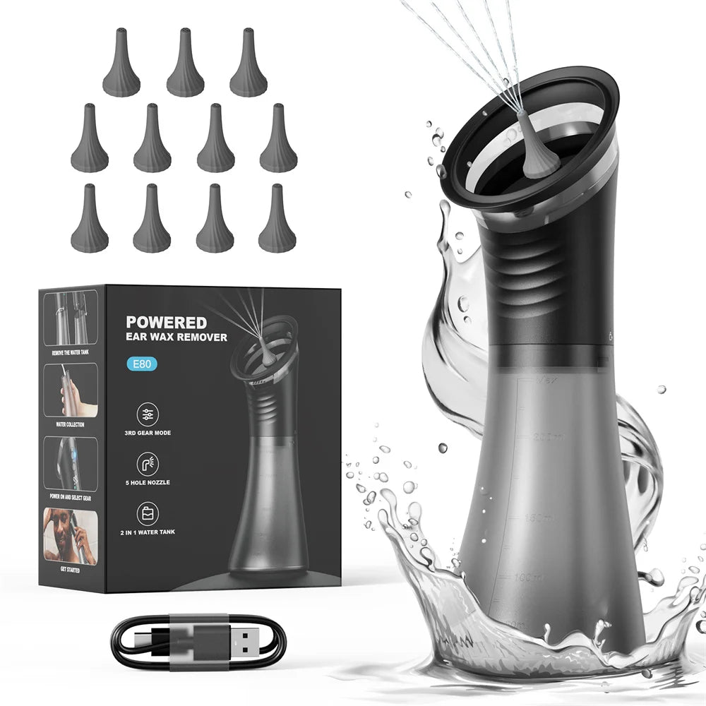Electric Ear Wax Removal System - Water Powered Ear Cleaner with 3 Pressure Settings