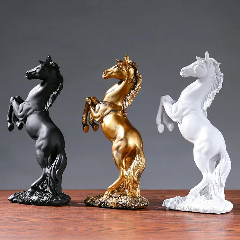 Golden White Black Horse Statue | Nordic Abstract Home Decor Sculpture