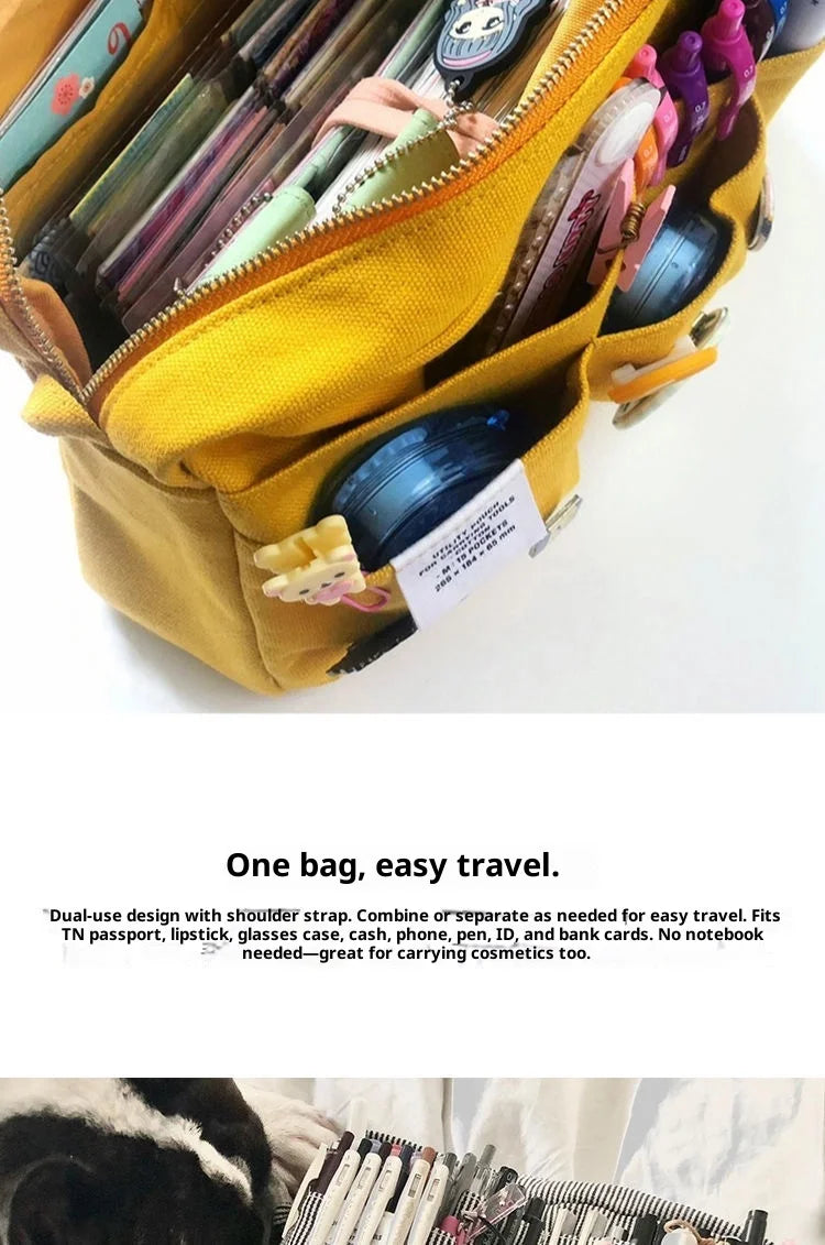 Large Capacity Canvas Pencil Case - Multi-Layer Storage for High School Students