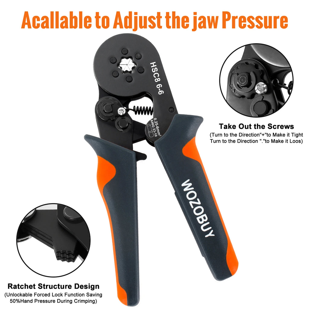 WOZOBUY Ferrule Crimping Tool Kit - Self-Adjustable Ratchet Wire Crimper