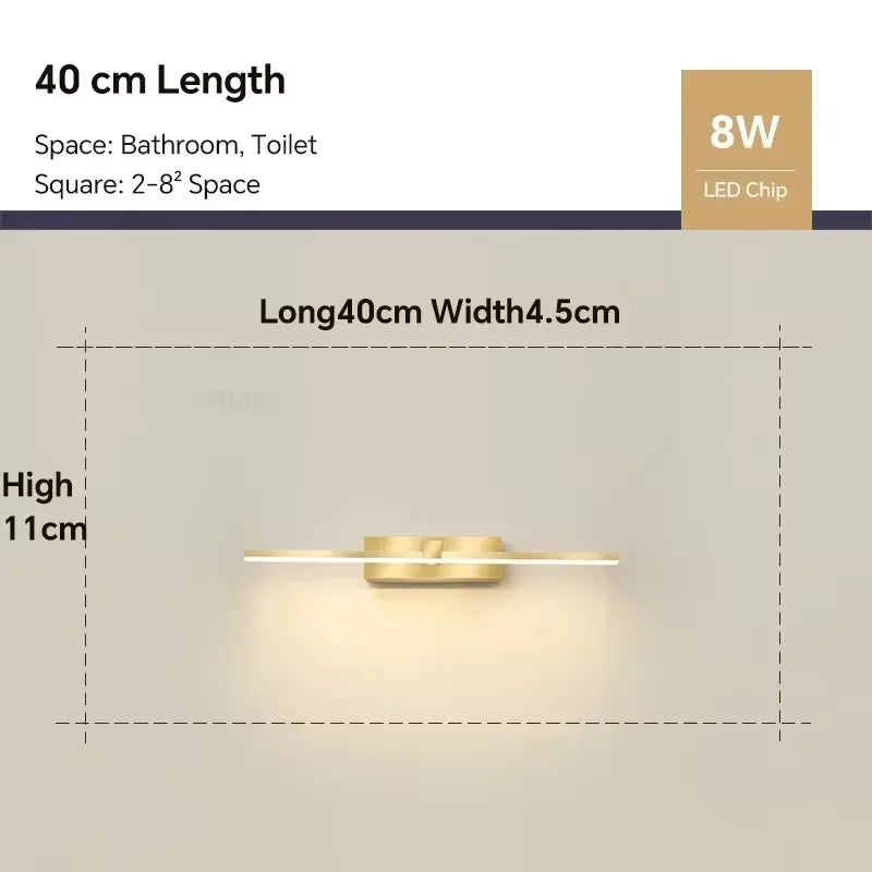 Vabena Modern LED Bathroom Wall Light - Three Color Aluminum Mirror Lamp