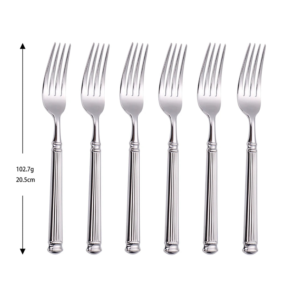 Elegant Striped Silver Cutlery Set - Premium Stainless Steel 304