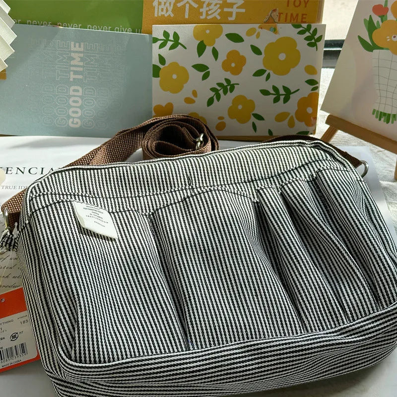 Large Capacity Canvas Pencil Case - Multi-Layer Storage for High School Students