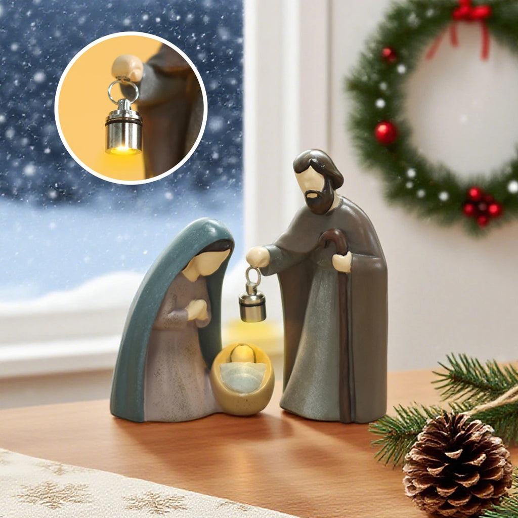 Luminous Christmas Nativity Scene Ornament - 2-Piece Resin Set
