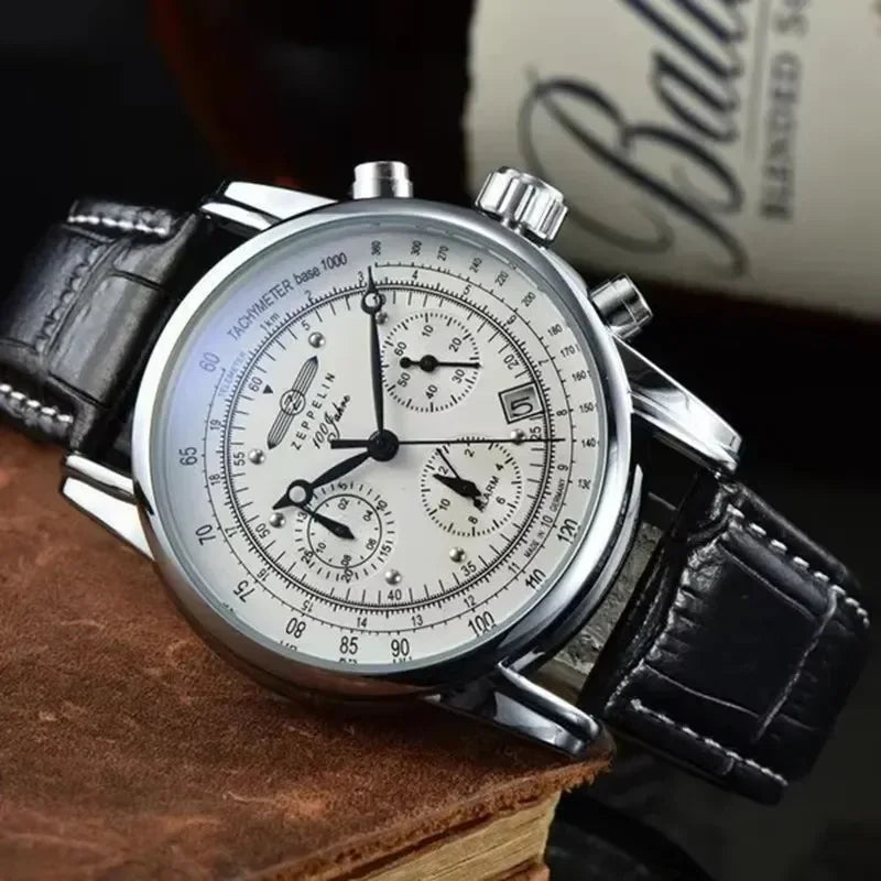 Zeppelin Airship Automatic Date Watch - Men's Luxury Leather Waterproof