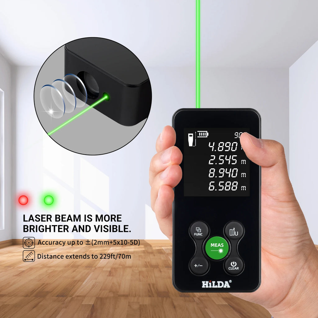 HILDA Laser Rangefinder | Digital Red/Green Light Distance Meter 50M-120M