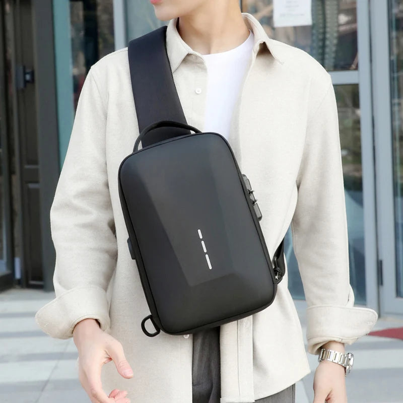 Men's Anti-theft Crossbody Bag with USB Charging Port & Combination Lock for Business & Travel