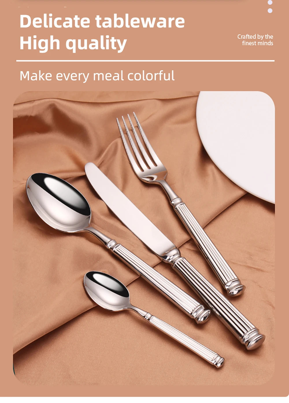 Elegant Striped Silver Cutlery Set - Premium Stainless Steel 304