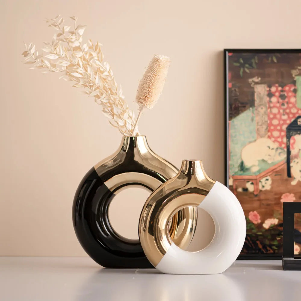 Light Luxury Gold Ceramic Vase | Modern Home Decor & Wedding Gift
