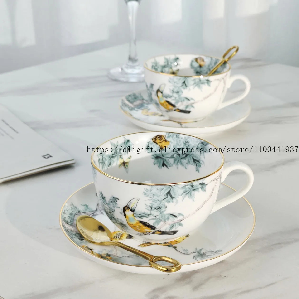 Jungle Floral Bone China Coffee Set | Elegant Tableware & Home Decor