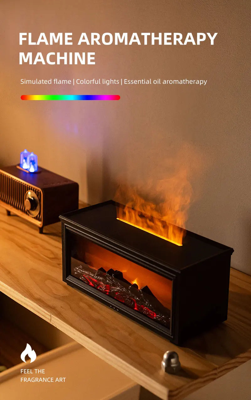 7-Color Mini Flame Diffuser & Humidifier | Essential Oil Fireplace Effect