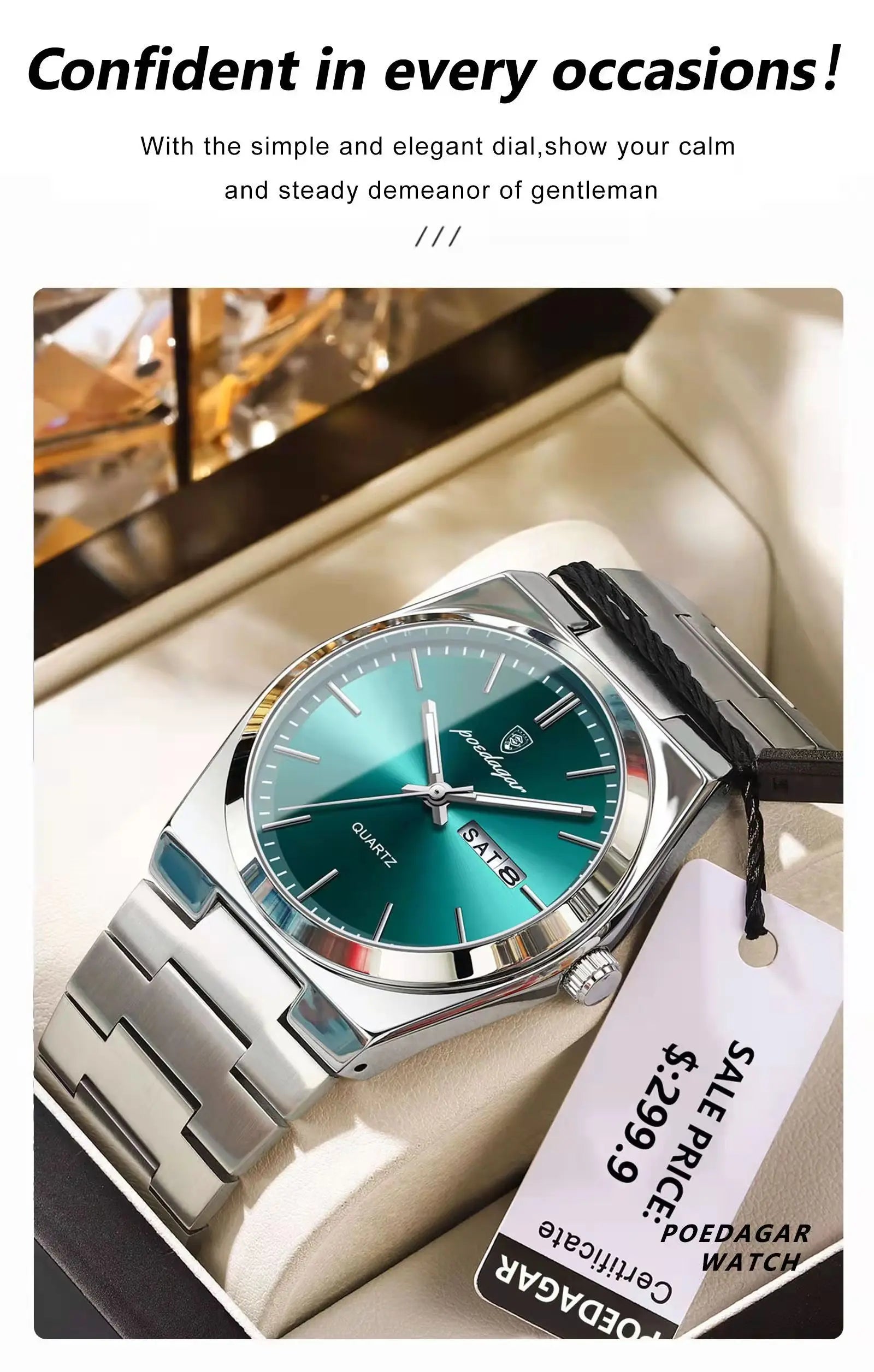 POEDAGAR Luxury Men's Quartz Watch - Waterproof, Luminous, Date & Week