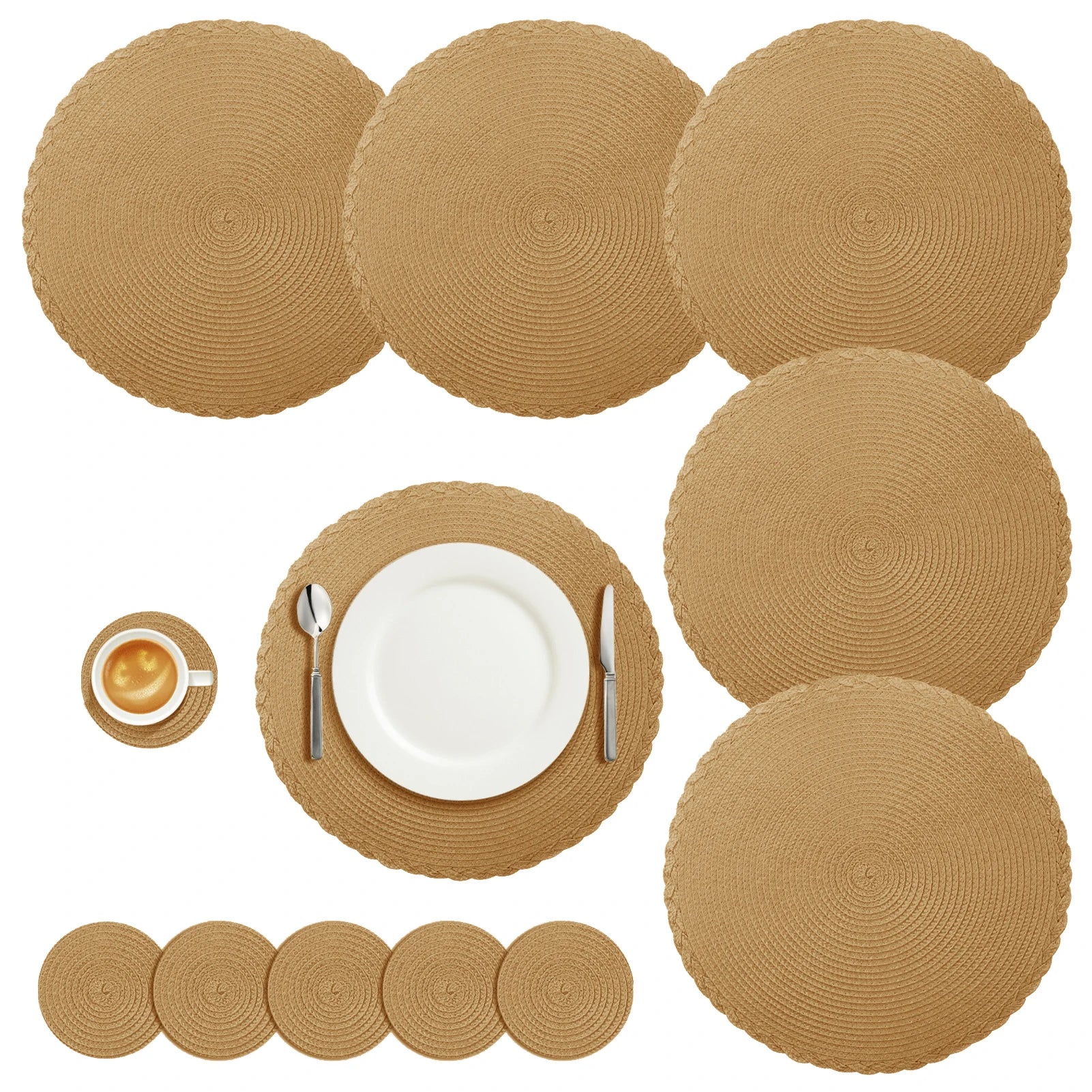 Elegant Braided Placemats & Coasters Set - 12-Piece Dining Table Protection