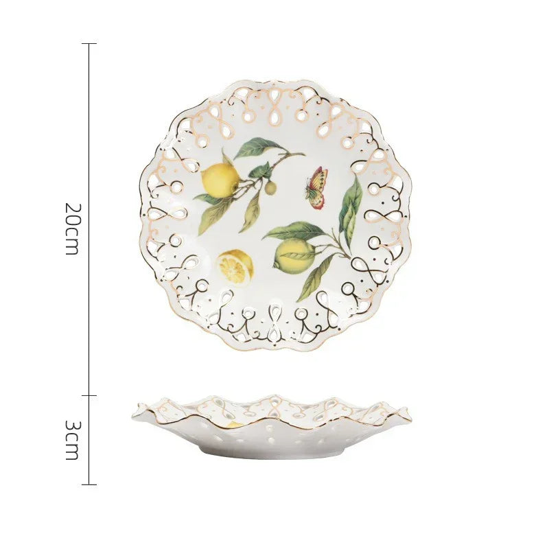 Elegant European Lemon Ceramic Dining Set | Dinner Plates & Coffee Cups