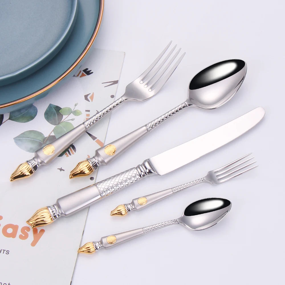Vabena 4 Pcs Luxury Vintage Stainless Steel Flatware Set