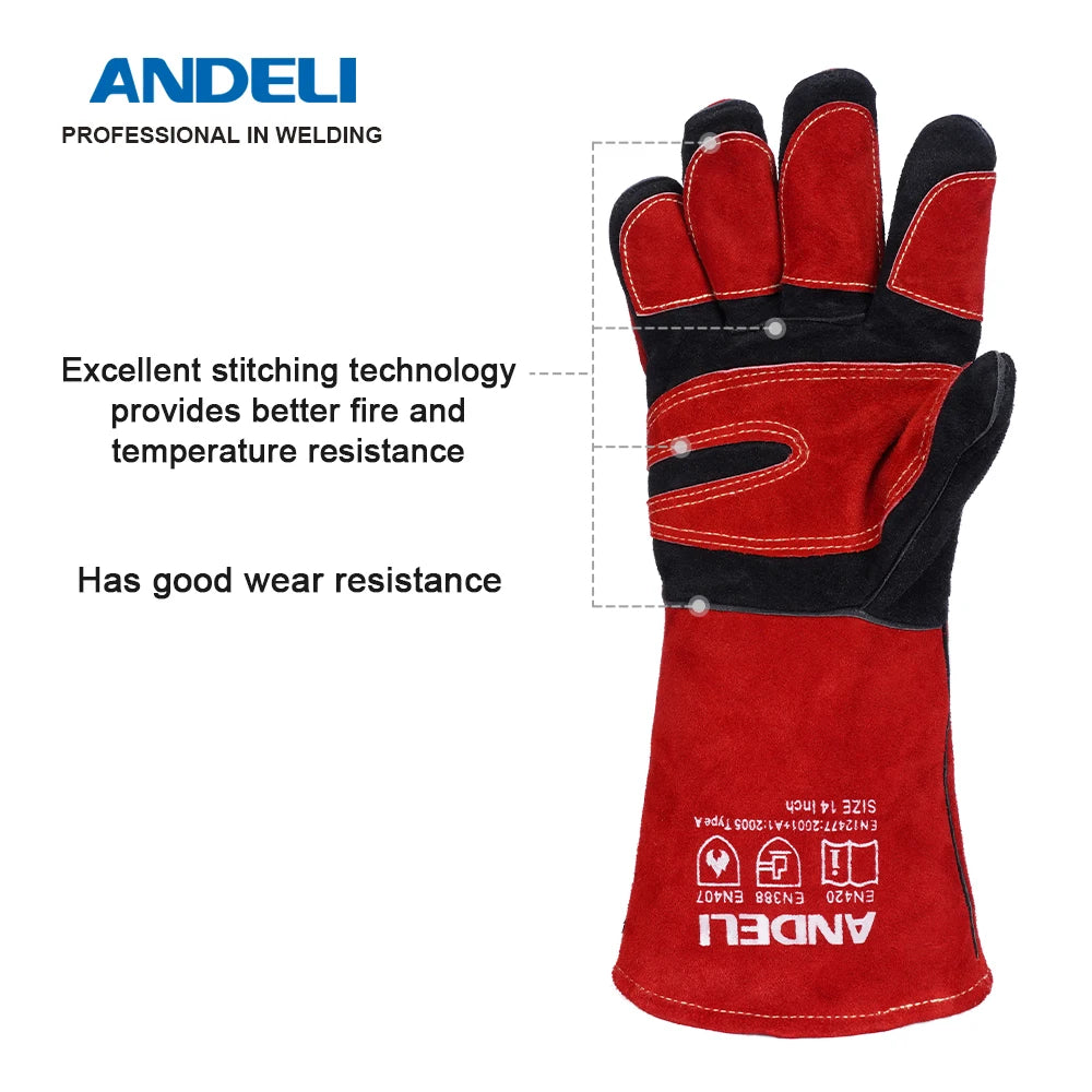 ANDELI 14inch Welding Gloves - TIG/MIG/BBQ Heat Resistant Long Sleeve