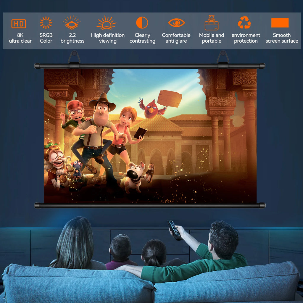 XIAOHUI Anti-light HD Projector Screen 16:9 - No-hole Wall Mount - Home Theater (60-133in)