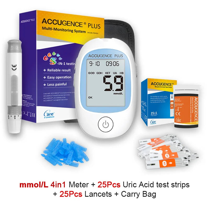 4-in-1 Multifunction Monitor: Hemoglobin, Ketone, Glucose, Uric Acid Test Kit
