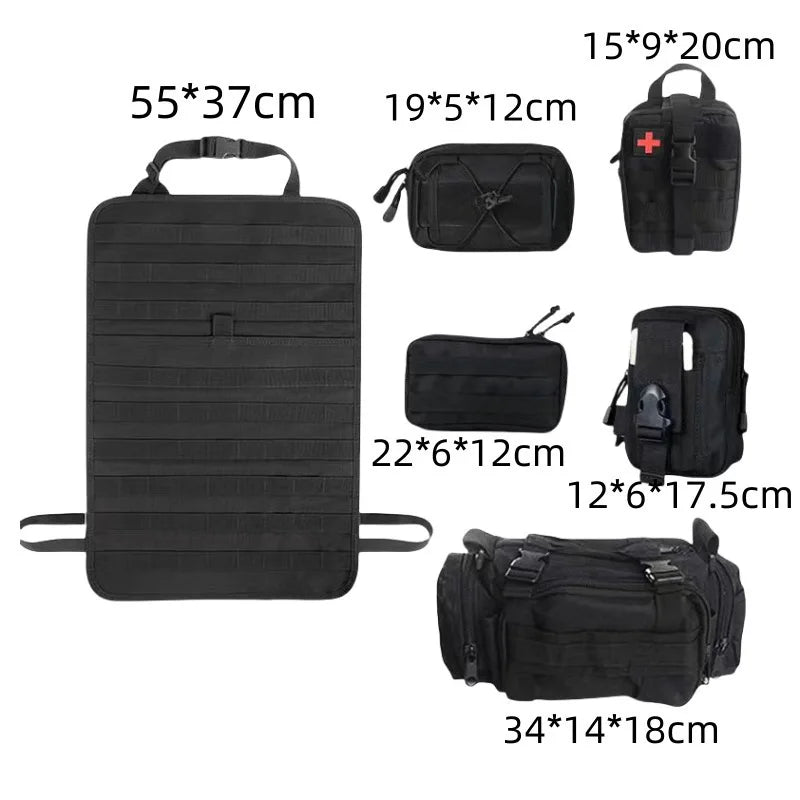 Tactical Car Seat Back Organizer with 5 Detachable MOLLE Pouches