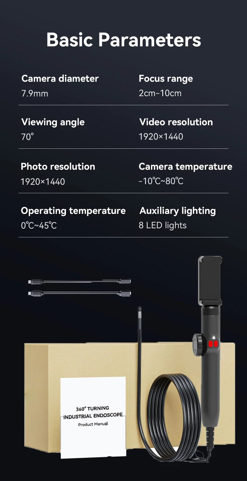 360° Articulating Borescope Endoscope Camera with Light for Android/iOS