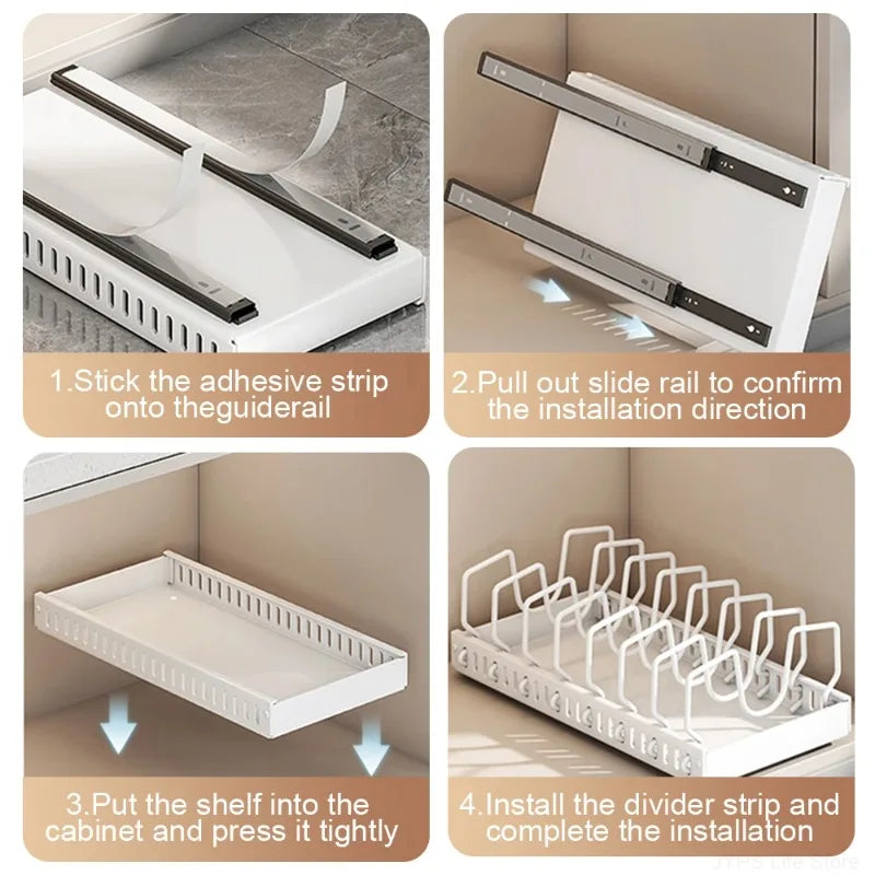 Kitchen Multifunctional Pull-Out Organizer for Pots, Pans, Lids, Spices & Dishes