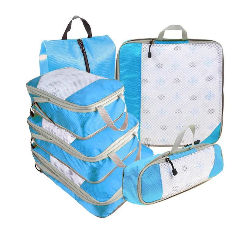 6PCS Travel Compression Packing Cube Set with Shoe Bag | Luggage Organizer