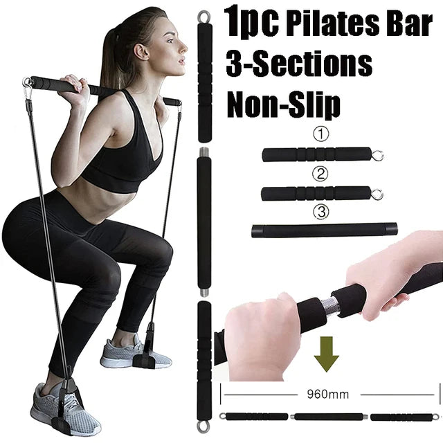 Workout Bar & Resistance Bands Set - Home Gym & Pilates