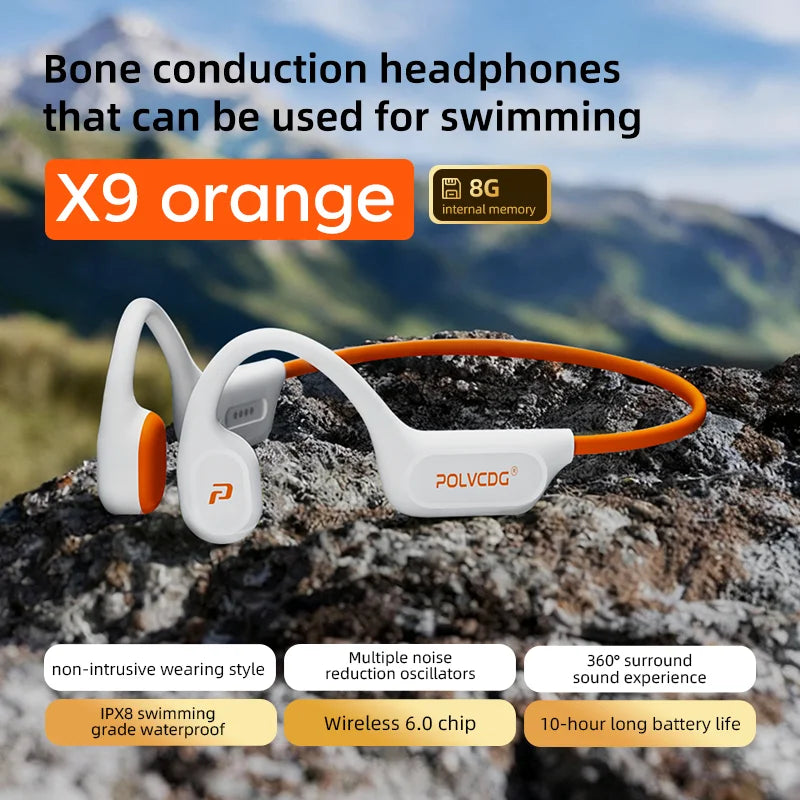 POLVCDG X9 Bone Conduction Headphones - 32GB IPX8 Waterproof