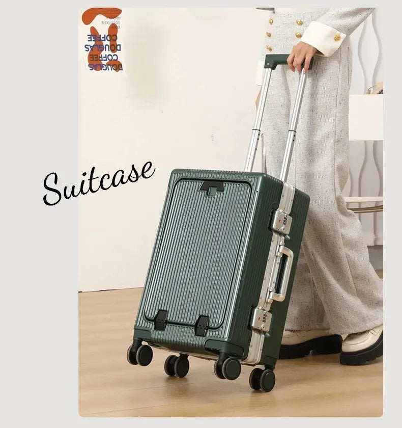 Vabena Front Opening USB Charging Aluminum Carry-on Suitcase