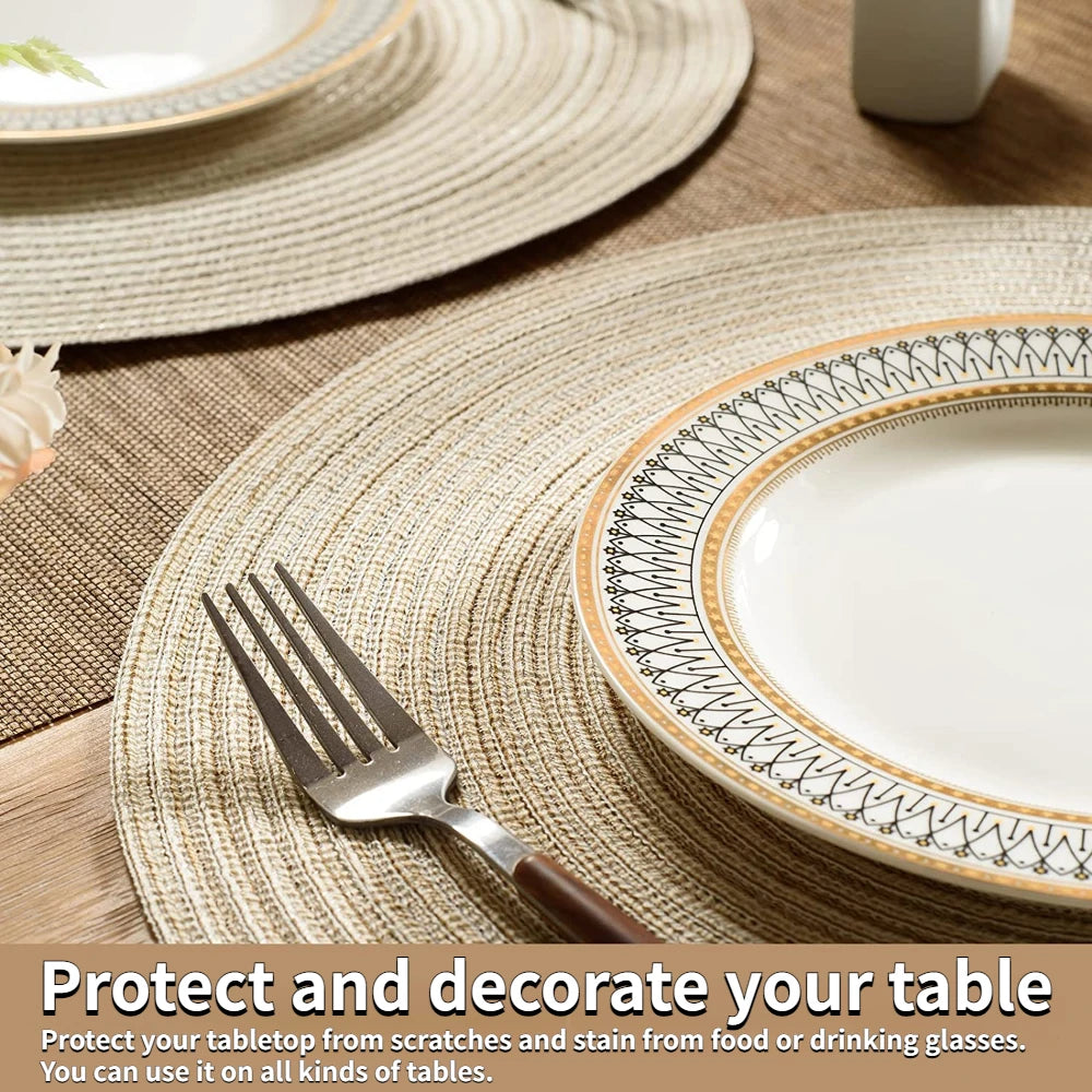 Elegant Round Braided Washable Placemats - Set of 6