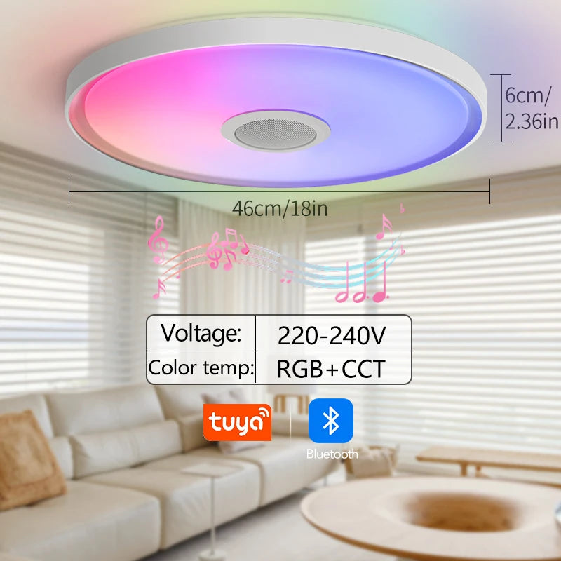 LED Smart RGB Ceiling Lamp with Speaker - App Control & Dimmable