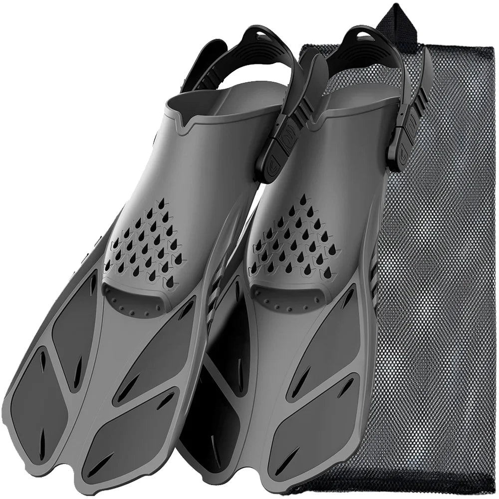 Snorkel Fins Adjustable Open Heel Travel Size Silicone Flippers