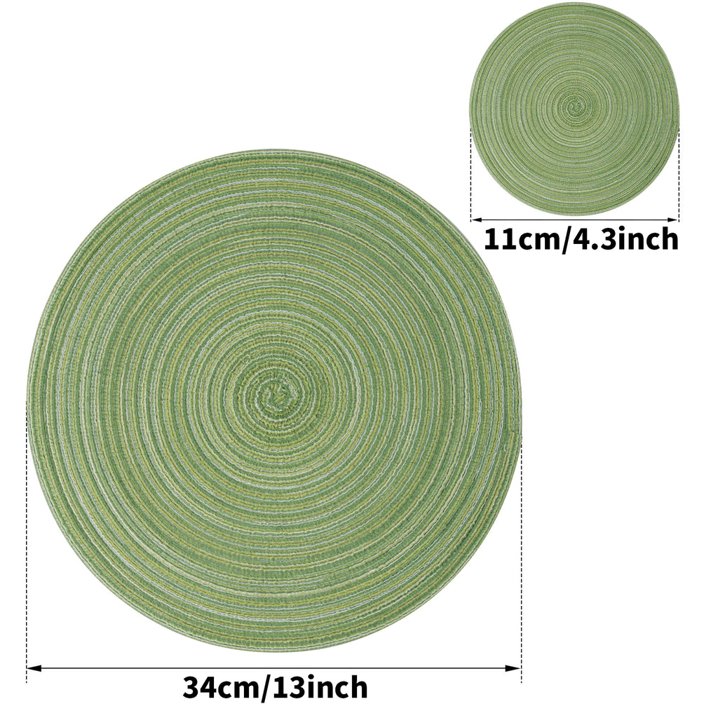 Set of 12 Round Braided Placemats & Coasters | Washable, Heat Resistant & Non-Slip