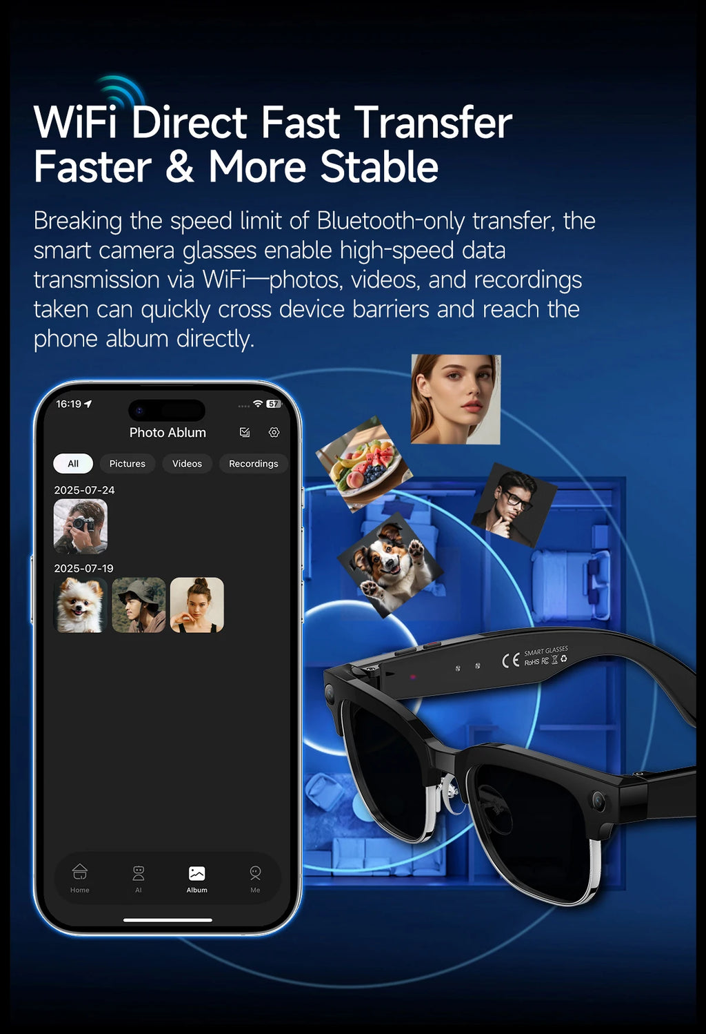 Vabena 2026 Smart Camera Glasses for Men - 800W, AI, Video & Translation
