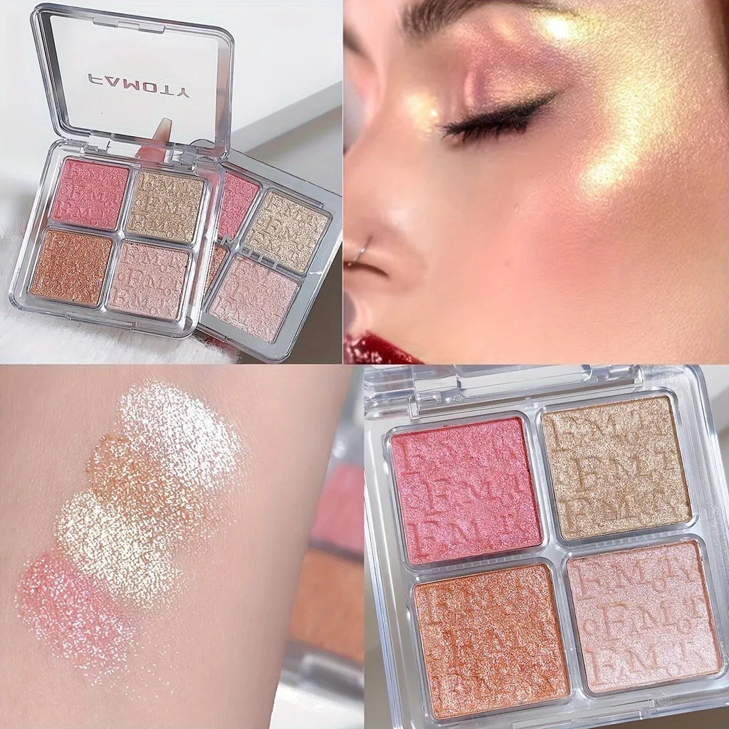 4 Color Highlighter Palette - Natural Glow & Shimmer Makeup
