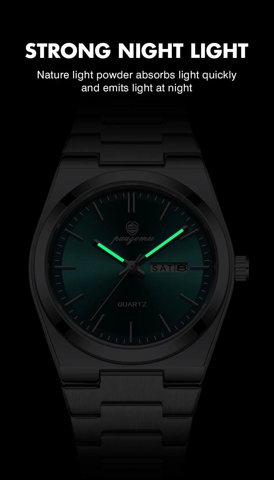 PAAZOMU Men's Chronograph Watch - Waterproof Stainless Steel Luminous Quartz