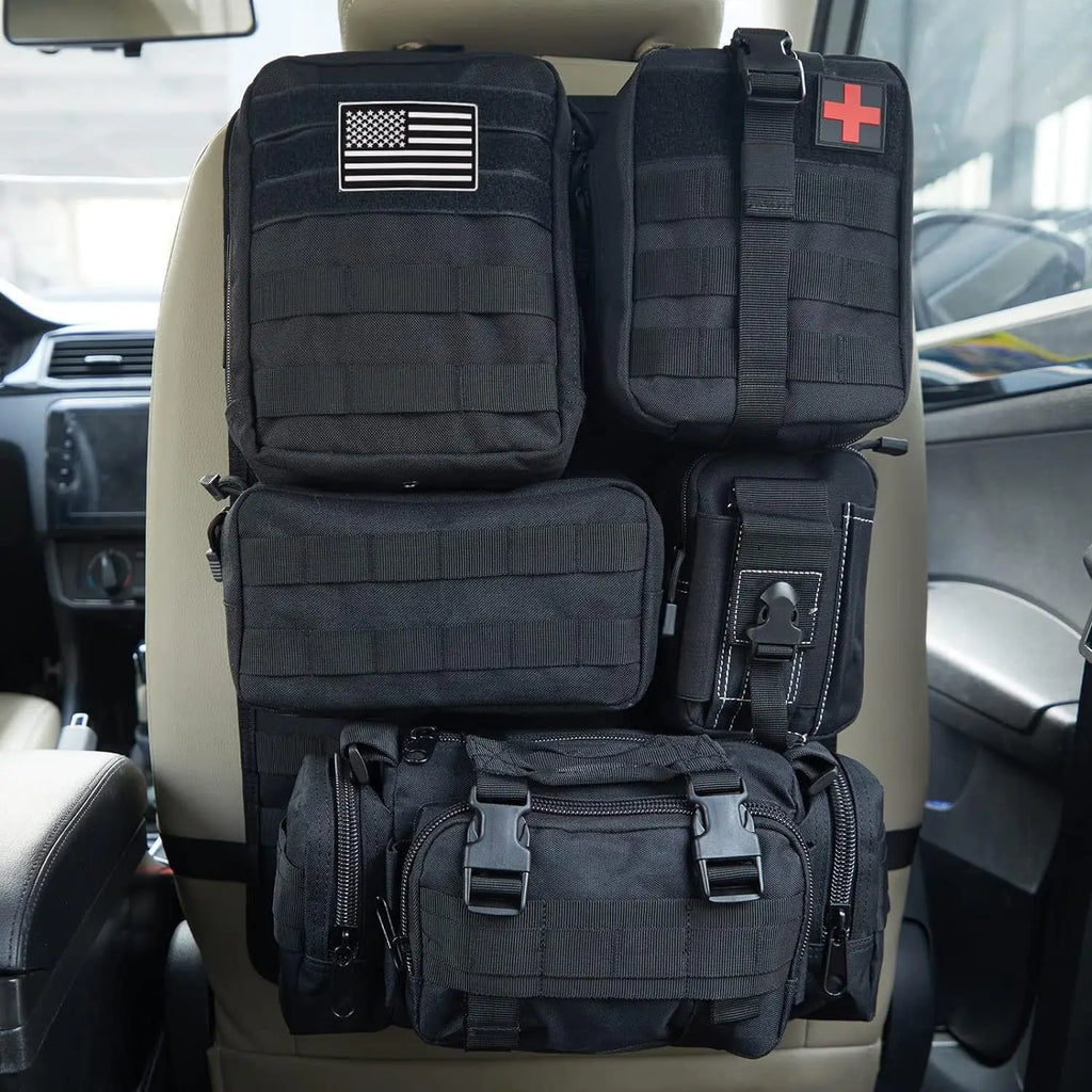 Tactical Car Seat Back Organizer with 5 Detachable MOLLE Pouches