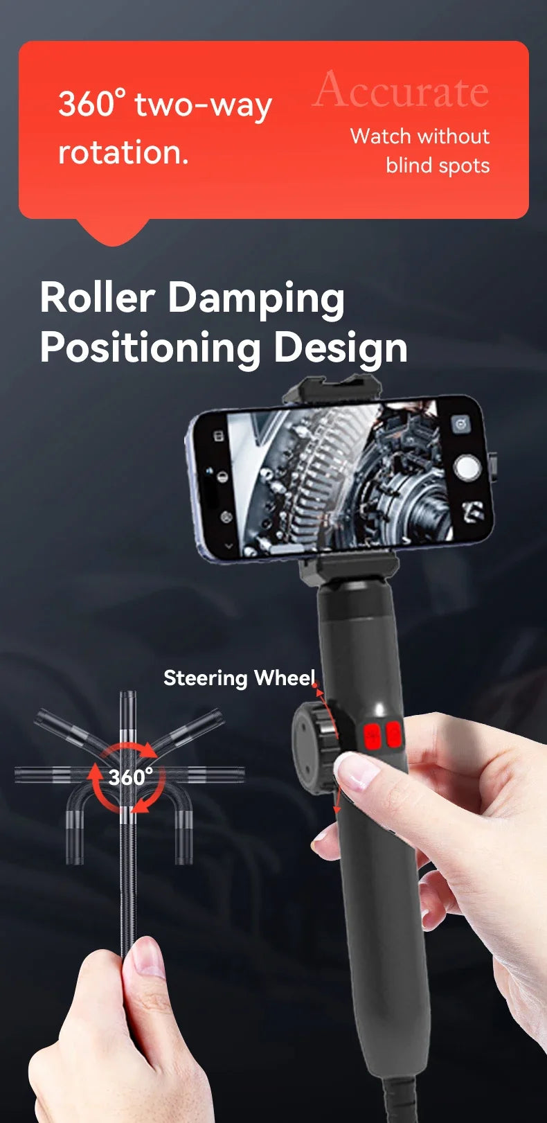 360° Articulating Borescope Endoscope Camera with Light for Android/iOS
