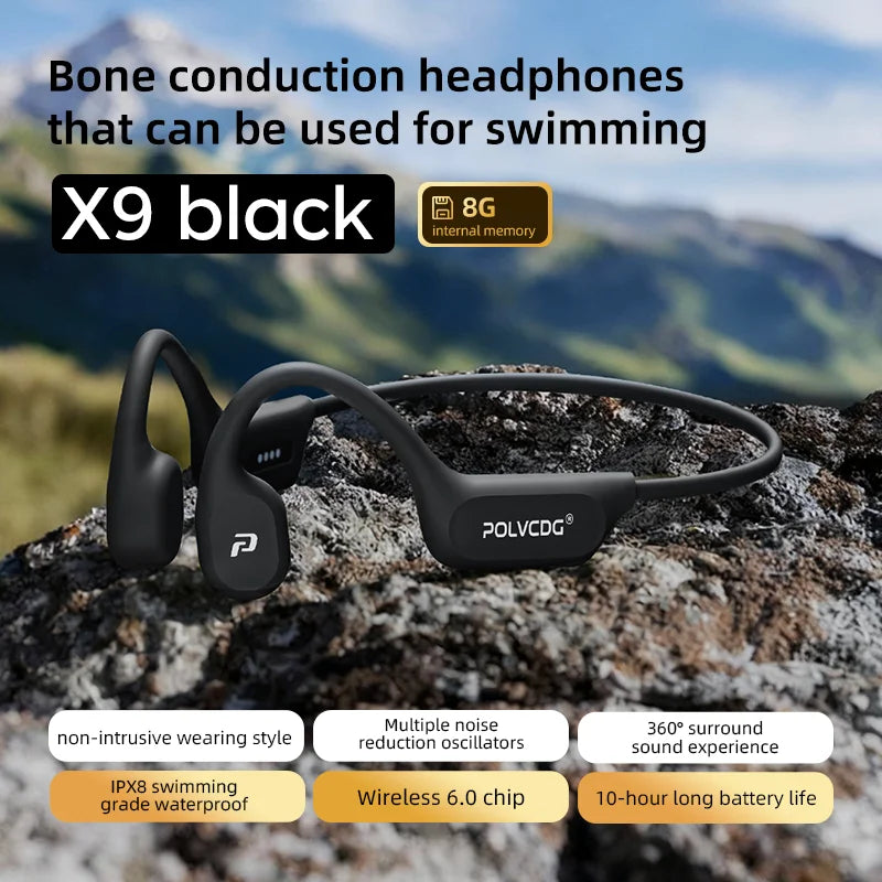 POLVCDG X9 Bone Conduction Headphones - 32GB IPX8 Waterproof