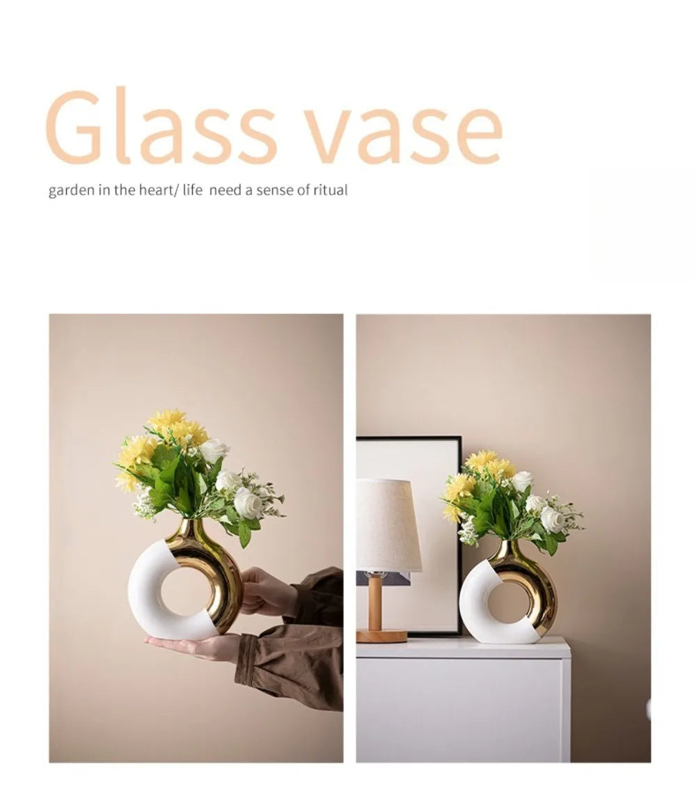 Gold Ceramic Flower Vase - Elegant Home & Wedding Decor